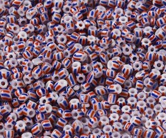 Seed Beads Blue Red Striped 3~4.5x3~4.5mm, 20 gram