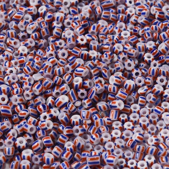 Rocailles Blauw Rood Gestreept 3~4.5x3~4.5mm, 20 gram