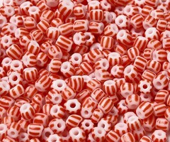 Rocailles Rood Gestreept 3~4.5x3~4.5mm, 20 gram