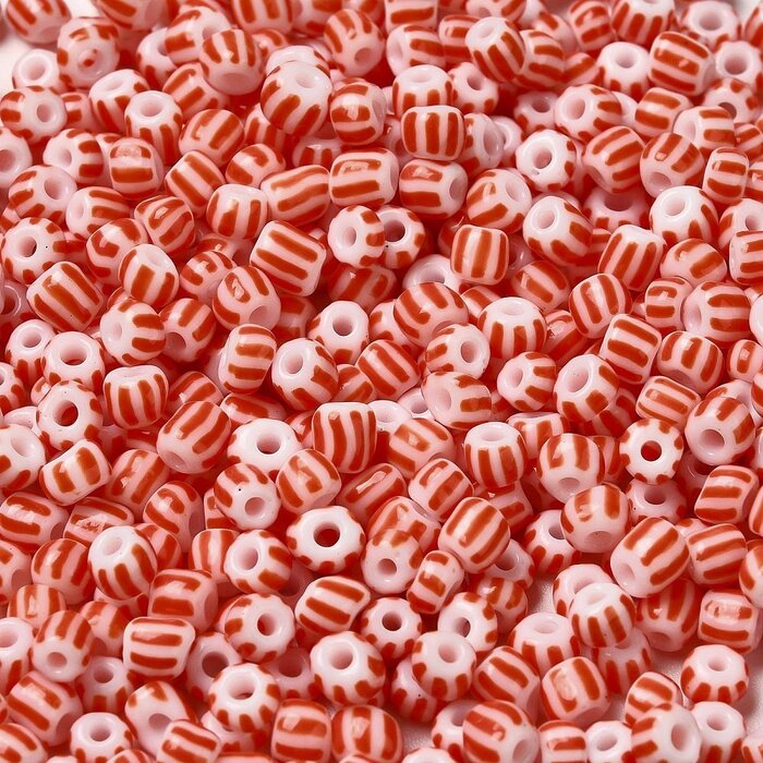 Rocailles Rood Gestreept 3~4.5x3~4.5mm, 20 gram