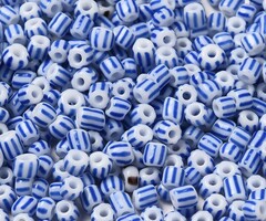 Rocailles Blauw Gestreept 3~4.5x3~4.5mm, 20 gram