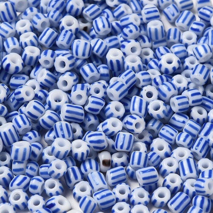 Rocailles Blauw Gestreept 3~4.5x3~4.5mm, 20 gram