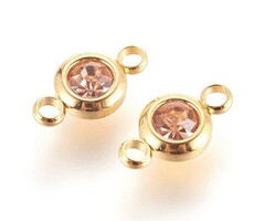 Stainless Steel Connector Gold Plated with Light Peach Rhinestone, 12x6.5x4mm