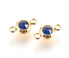 Stainless Steel Connector Gold Plated with Sapphire Rhinestone, 12x6.5x4mm