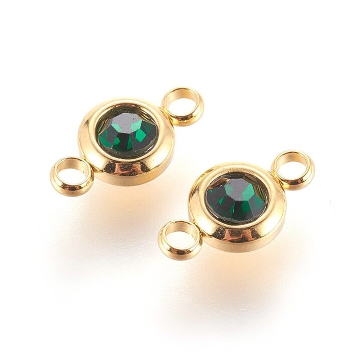Stainless Steel Tussenzetsel Gold Plated met Emerald Rhinestone, 12x6.5x4mm