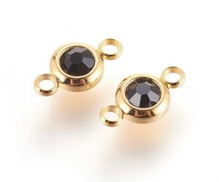 Stainless Steel Connector Gold Plated with Black Rhinestone, 12x6.5x4mm