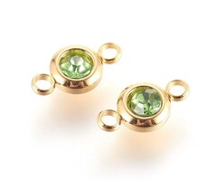 Stainless Steel Connector Gold Plated with Peridot Rhinestone, 12x6.5x4mm