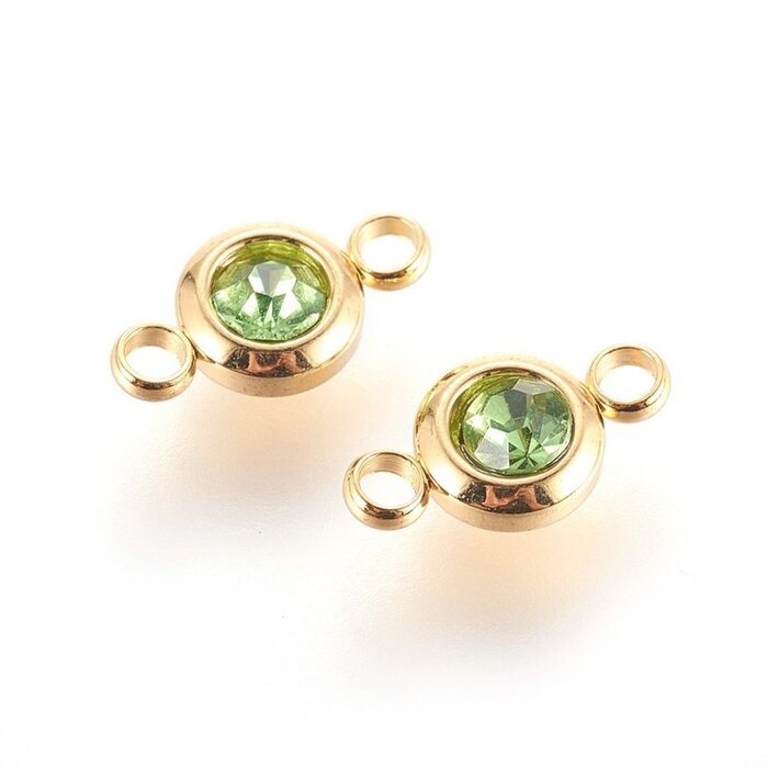 Stainless Steel Tussenzetsel Gold Plated met Peridot Rhinestone, 12x6.5x4mm