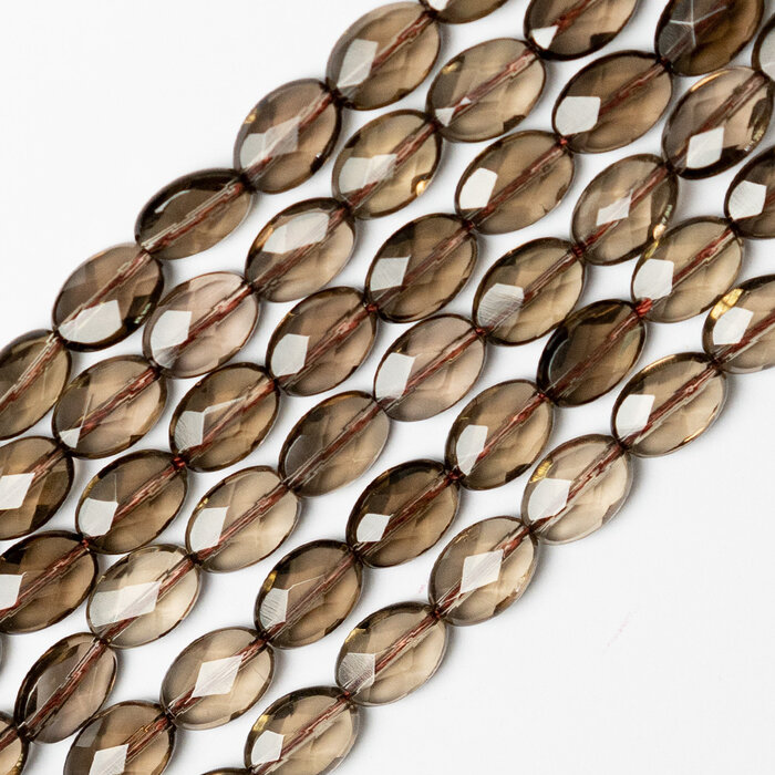 Smoky Quartz Natural Gemstone Beads Faceted Oval ~8x12mm, strand 30 pieces