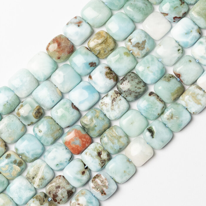 Larimar Natural Edelsteen Kralen Vierkant ~10mm, streng 30 stuks