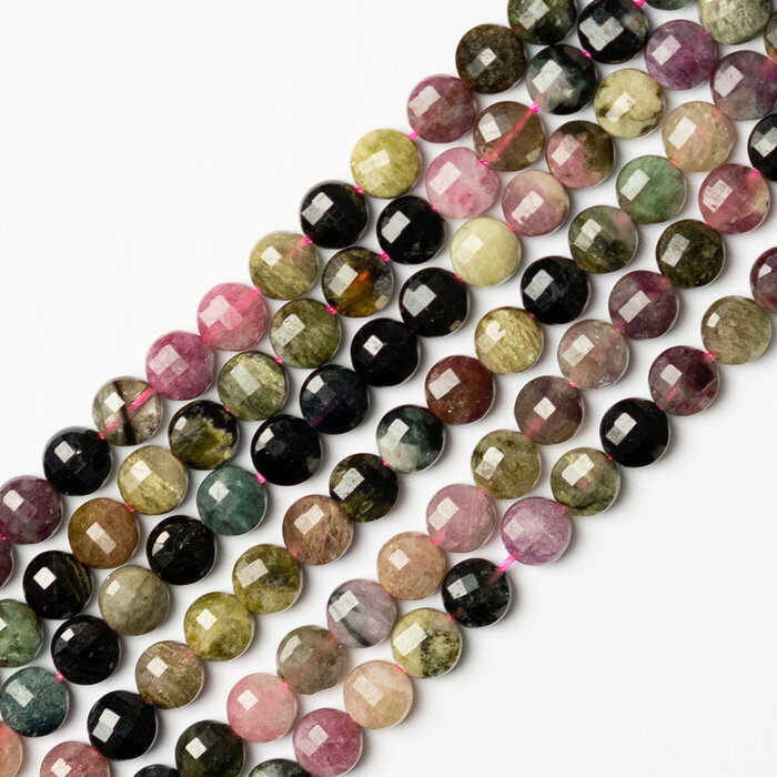Tourmaline Natural Gemstone Beads Faceted Coin ~6mm, strand 55 pieces