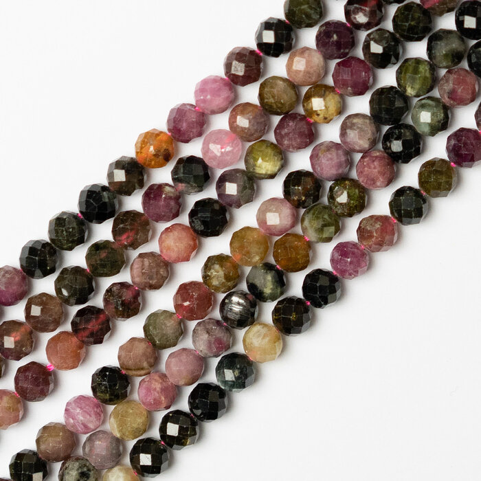 Tourmaline Natural Gemstone Beads Faceted Round ~6mm, strand 50 pieces