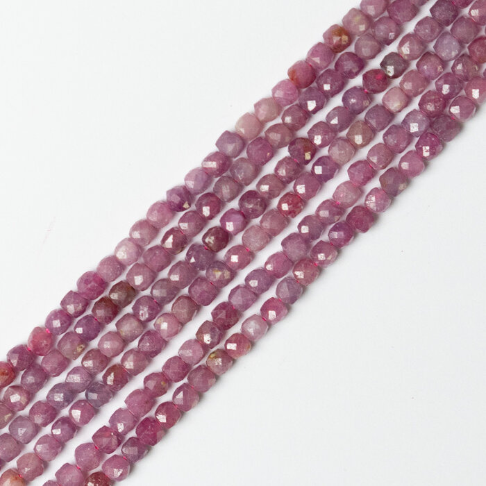 Ruby Natural Gemstone Beads Cube ~4mm, strand 90 pieces