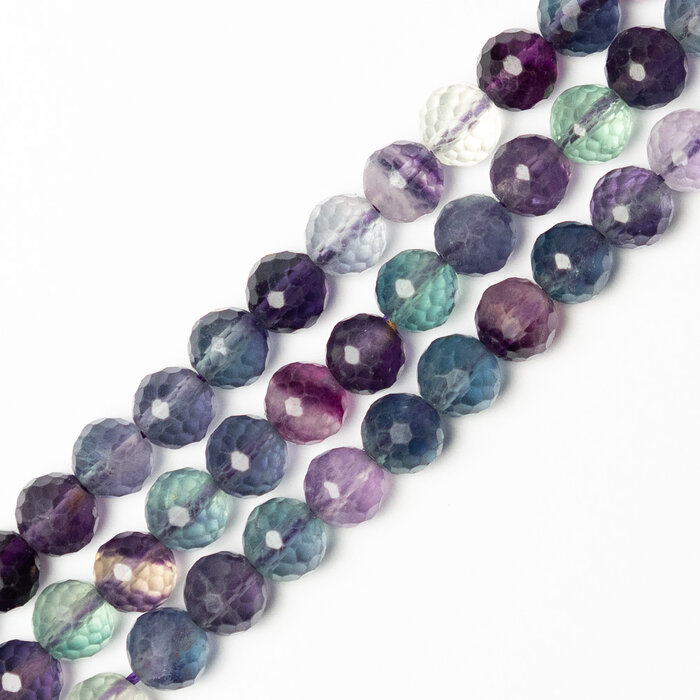 Fluorite Natural Gemstone Beads Faceted Round 8mm, strand 45 pieces