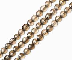 Smoky Quartz Natural Gemstone Beads Faceted Coin ~6x3mm, strand 60 pieces