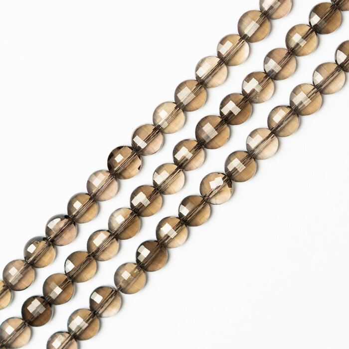 Smoky Quartz Natural Gemstone Beads Faceted Coin ~6x3mm, strand 60 pieces