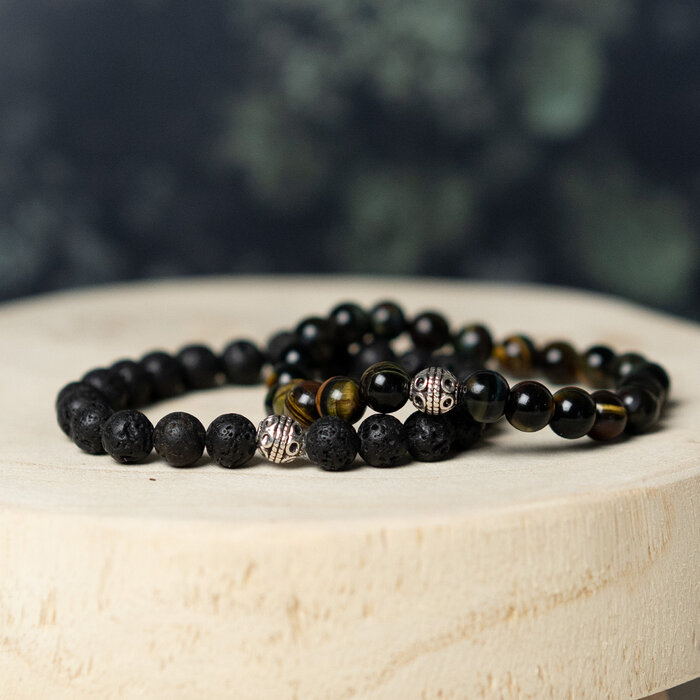 Beaded Bracelet for Men with Lava Beads and Tigereye Inspi650