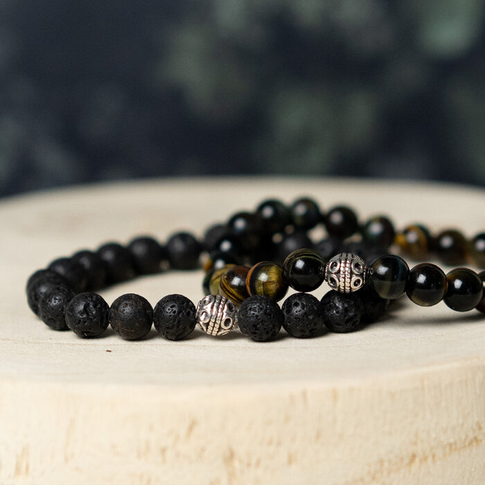 Beaded Bracelet for Men with Lava Beads and Tigereye Inspi650