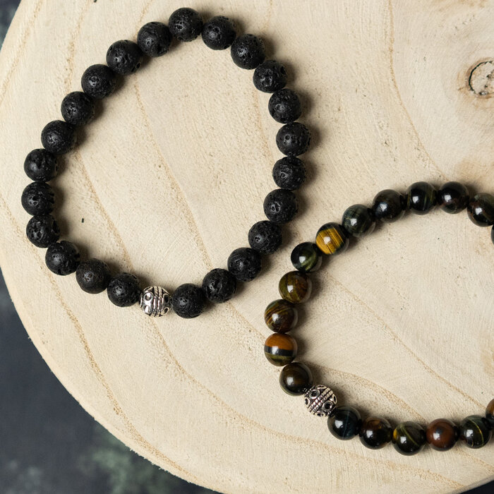 Beaded Bracelet for Men with Lava Beads and Tigereye Inspi650