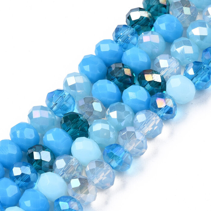 Faceted Glass Beads Electroplate Blue 5.5~6x5mm, strand 90 pieces