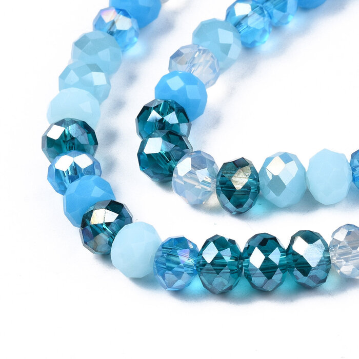 Faceted Glass Beads Electroplate Blue 5.5~6x5mm, strand 90 pieces