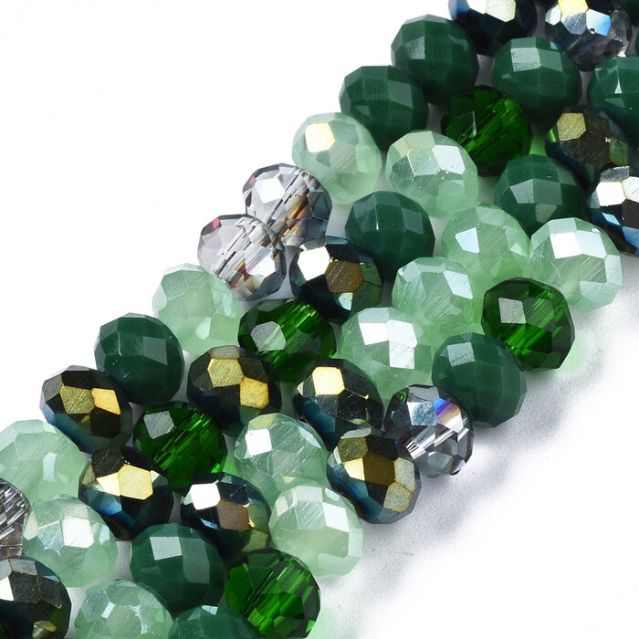 Faceted Glass Beads Electroplate Green 5.5~6x5mm, strand 90 pieces
