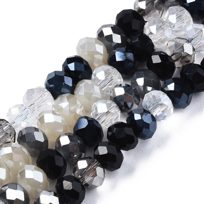 Faceted Glass Beads Electroplate Black 5.5~6x5mm, strand 90 pieces
