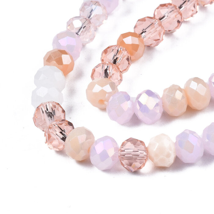 Faceted Glass Beads Electroplate Light Pink 5.5~6x5mm, strand 90 pieces