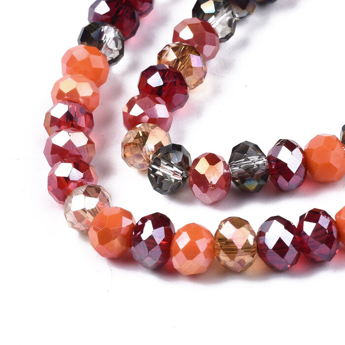 Faceted Glass Beads Electroplate Red Orange 5.5~6x5mm, strand 90 pieces
