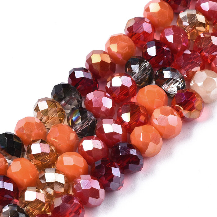 Faceted Glass Beads Electroplate Red Orange 5.5~6x5mm, strand 90 pieces