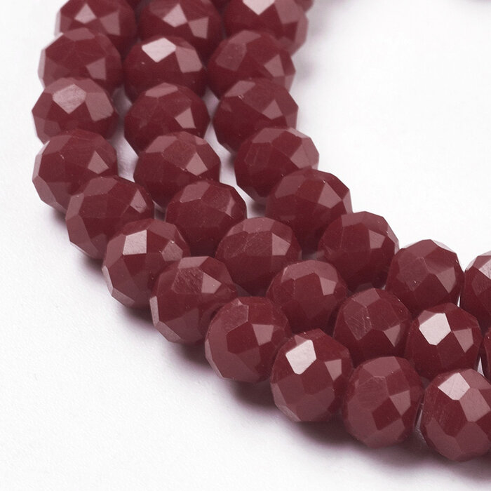 Faceted Glass Beads Round Dark Red 6x4mm, strand 85 pieces