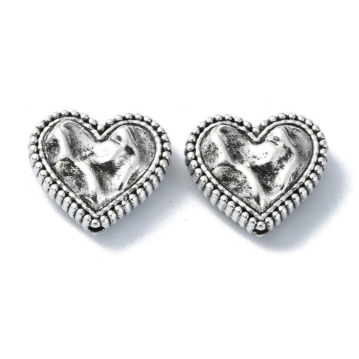 Tibetan Spacer Beads Heart 13x15x5mm Antique Silver, 8 pieces