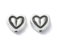 Tibetan Space Beads Heart 10.5x12x6mm Antique Silver, 10 pieces