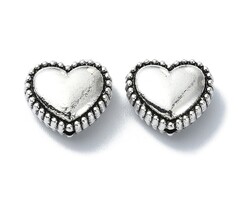 Tibetaanse Hart Kralen 11x12.5x6mm Antiek Zilver, 8 stuks