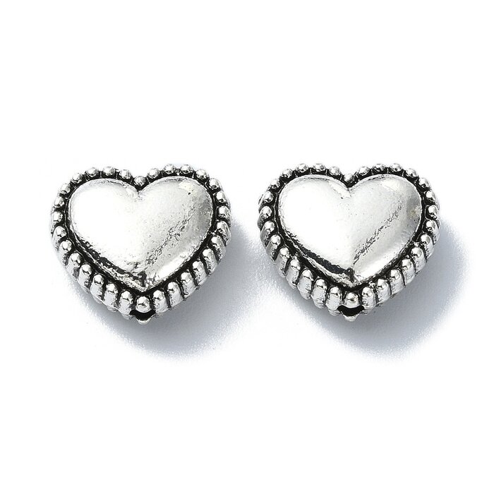 Tibetan Heart Beads 11x12.5x6mm Antique Silver, 8 pieces