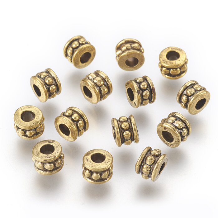 Tibetan Spacer Beads Cylinder 6x4.5mm Gold Plated, 15 pieces