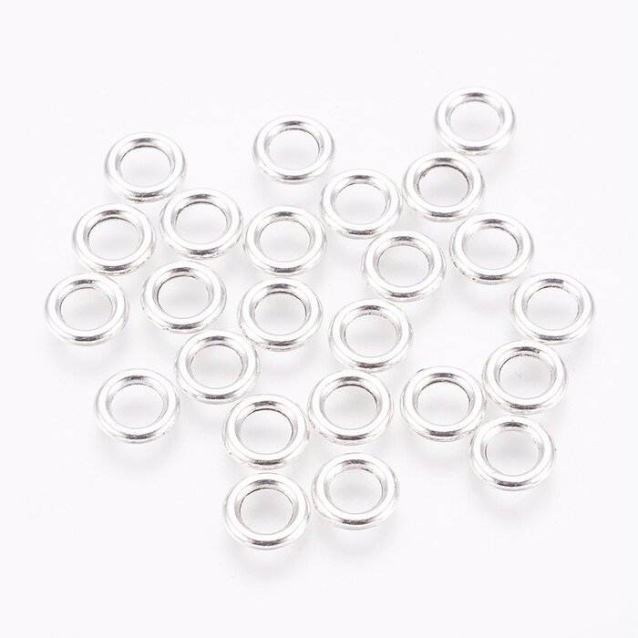 Tibetaanse Spacer Beads Donut 8x1.5mm Antiek Zilver, 20 stuks