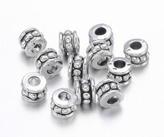 Tibetaanse Spacer Beads Cilinder 6x4.5mm Antiek Zilver, 20 stuks