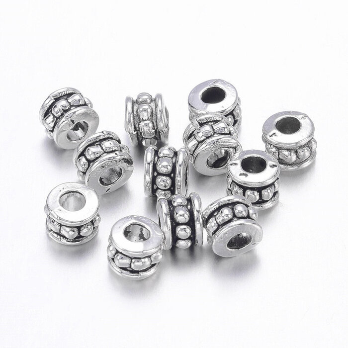 Tibetan Spacer Beads Cylinder 6x4.5mm Antique Silver, 20 pieces