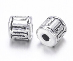 Tibetan Spacer Beads Cylinder 4.5mmx4.5mm Antique Silver, 15 pieces