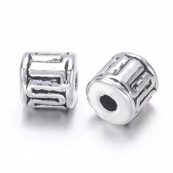 Tibetan Spacer Beads Cylinder 4.5mmx4.5mm Antique Silver, 15 pieces