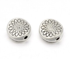 Tibetaanse Spacer Beads Rond met Bloem 8.5x8.5x3.5mm Antiek Zilver Nikkelvrij, 10 stuks