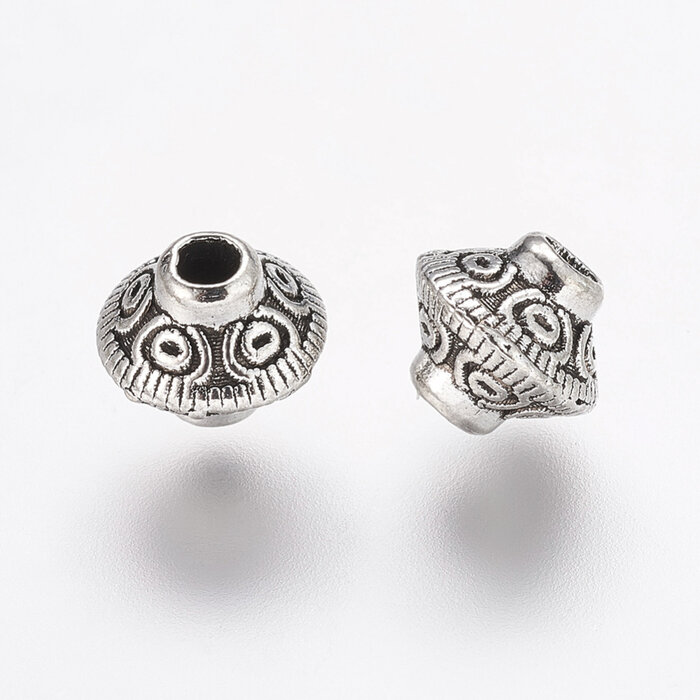 Tibetaanse Spacer Beads Bicone 6.4x5.4mm Antiek Zilver, 15 stuks