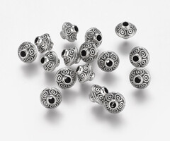 Tibetan Spacer Beads Bicone 6.4x5.4mm Antique Silver, 15 pieces
