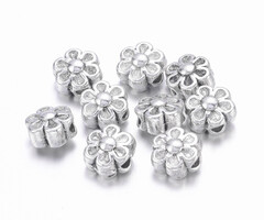 Tibetan Spacer Beads Flower 6.5mmx4.5mm Antique Silver, 15 pieces