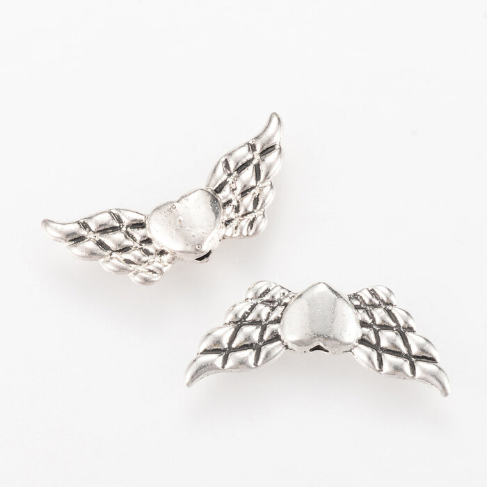 Tibetan Beads Wings with Heart 9x22x3mm Antique Silver, 6 pieces