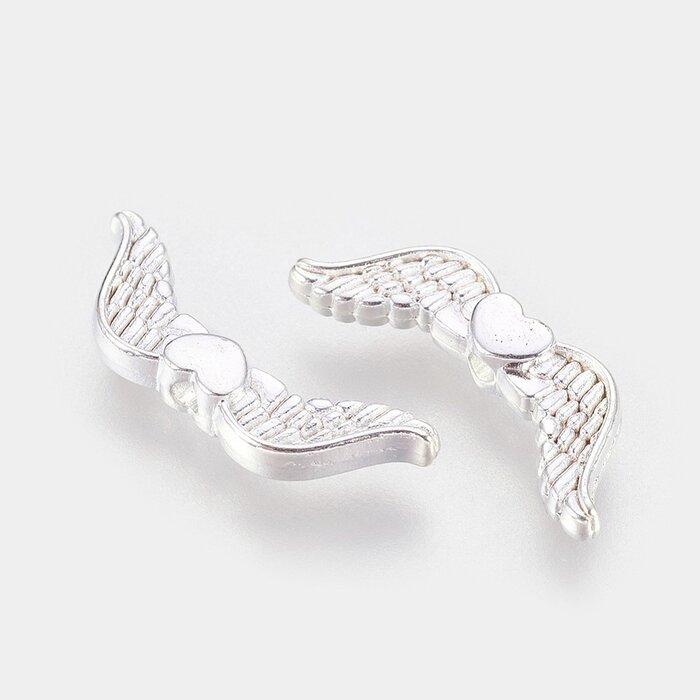 Tibetan Beads Wings 20x7x3mm Silver Nickel Free, 6 pieces
