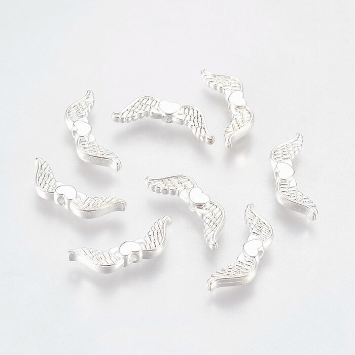 Tibetaanse Kralen Vleugel 20x7x3mm Zilver Nikkelvrij, 6 stuks