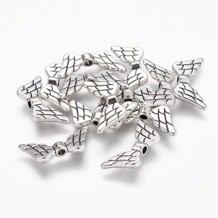 Tibetan Beads Wings  9x19x3mm Antique Silver, 6 pieces