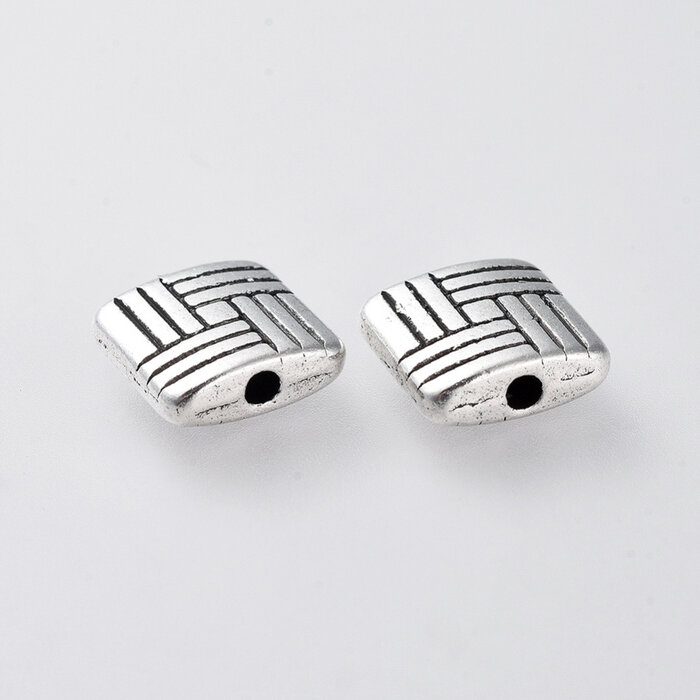 Tibetaanse Spacer Beads Rechthoek 8x8x3mm Antiek Zilver, 10 stuks
